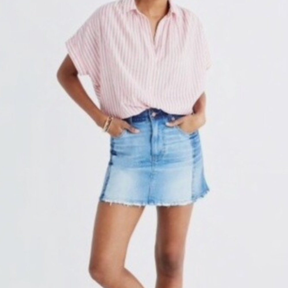 Madewell McCarren Pieced Two Tone Raw Hem Denim Skirt